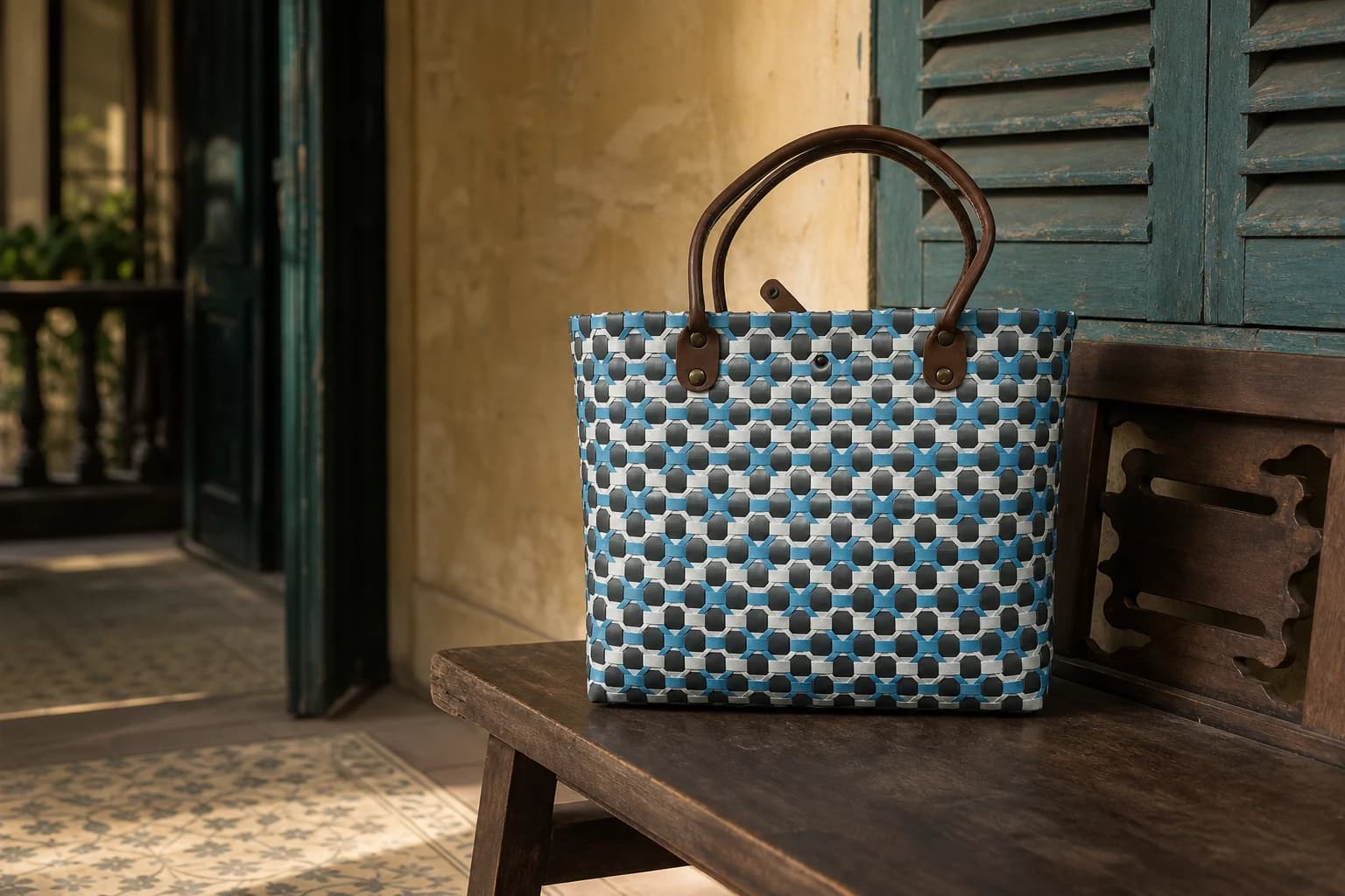 Blue Fox-Eye Bag in a Hanoi Old Quarter veranda